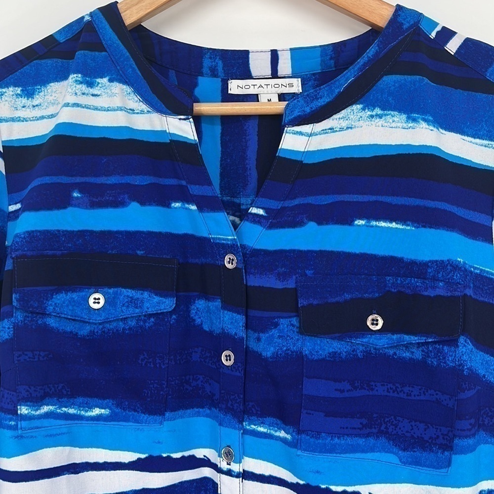 Notations Button-Front Striped Blouse Blue Size Medium - Picture 2 of 8